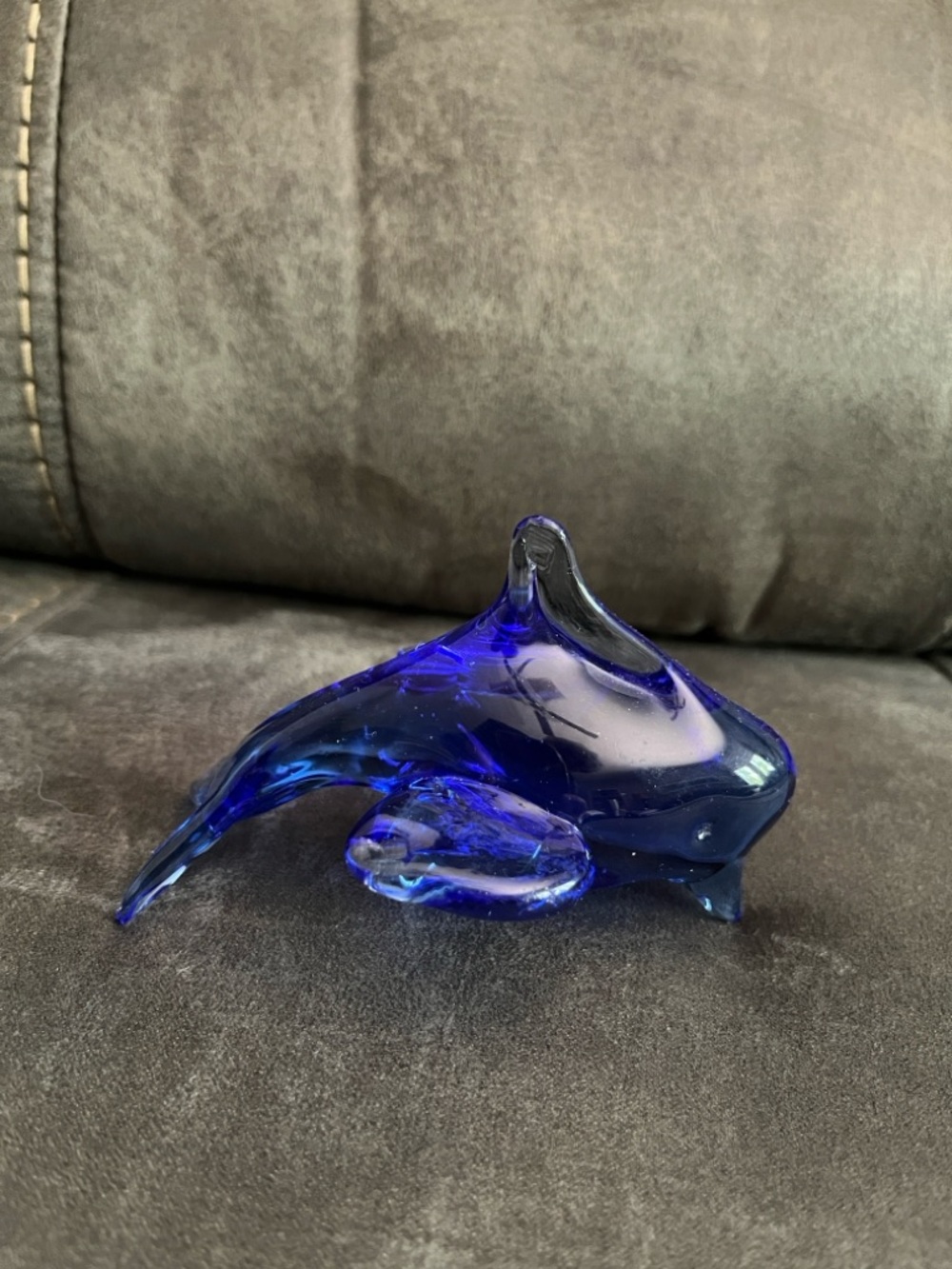 Handblown Cobalt Blue Glass Dolphin - Home Art Accent